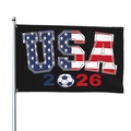 Black 2026 World Cup USA fan flag with soccer ball graphic and silver flagpole - 90x150cm / Black Stars And Stripes Soccer 2026 Commemorative Style