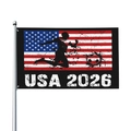 Custom USA 2026 soccer fan flag with grunge American flag design and athlete silhouette - 90x150cm / Red White Blue Athlete Silhouette Art Style