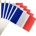 Set of seven French hand-held flags with blue white red stripes and gold tips - France Hand Flag 14x21cm