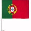 Portugal Auto-Fensterflagge mit Nationalwappen und weißer Haltestange für Fußballfans - Autofensterflagge mit Stange