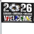 2026 World Cup soccer fan flag 90x150cm with Canada Mexico USA names and player silhouettes - Welcome Slogan Player Silhouette Black (Style 3) / 90x150cm