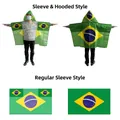 Brazil flag body flag cape with hooded sleeves for fans, 90x150cm polyester material - Brazil - Regular Sleeve Style