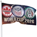 WK 2026 vlag met logo's van de VS, Canada en Mexico op een paarse galactische achtergrond - Stijl 1 / Paars Sterrenhemel (Enkelzijdige Afdruk)