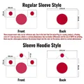 Size chart for Japan flag body cloaks in standard and hooded styles, 90x150cm dimensions - Japan - Regular Sleeve Style