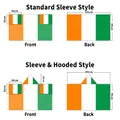 Size chart for 90x150cm wearable Ivory Coast flag cloak with sleeves and hood options - Ivory Coast - Regular Sleeve Style