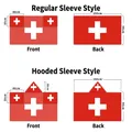 Size guide for World Cup fan body flag showing sleeved cape and hooded dimensions - Switzerland - Regular Sleeve Style