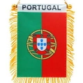 Drapeau supporter Portugal avec emblème national, franges dorées et texte PORTUGAL - Drapeau suspendu de voiture Portugal 8x12cm (Satin double couche)