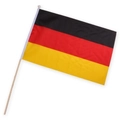 Germany hand flag for 2026 World Cup with classic black red gold stripes and wooden pole - German Hand-Waving Flag with Pole