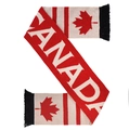 Knitted Canada fan scarf with red maple leaf and black fringes for World Cup support - Canada Knitted Scarf