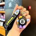 Cartoon billiard 8-ball keychain with golden crown, sport strap and metal clip hook - Billiards Style