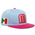 Himmelblaue und rosa Baseballkappe mit 3D-M-Stickerei und Mexiko-Flagge Patch-Seitenansicht - L (58-60cm) / Himmelblau/Rosa