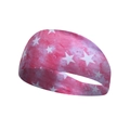 Detail of pink and purple tie-dye sports headband with white star prints and elastic fabric - One Size / Pink Purple Tie Dye Stars Style (Style 19)
