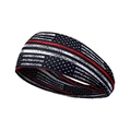 Close-up of elastic sports headband featuring a distressed American flag with thin red line - One Size / Distressed Red Line Flag Style (Style 6)