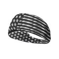 Close-up of high-elasticity sports headband with US flag star and stripe pattern - One Size / Black Grey Monochromatic American Flag Style (Style 10)