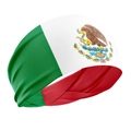 Detail of Mexico flag sweatband showing the crest on green, white, and red elastic fabric - One Size / Mexico Flag Emblem Style (Style 21)