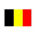 Flat lay of a polyester Belgium national flag with vibrant black yellow and red stripes - Belgium Style