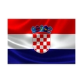 Close-up of Croatia flag with vivid crest on premium glossy polyester fabric material - Croatia