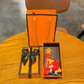 Red cartoon table tennis keychain with SPORT strap in an orange gift box with ribbon - Table Tennis Style + Gift Box & Bag