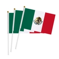 Three Mexico hand-held flags with eagle emblem and golden tips on white poles - Handheld Flag