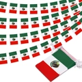 Detail of Mexico string flags with vivid colors and eagle emblem on white background - Bunting Flag
