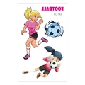 Waterproof football temporary tattoos featuring cartoon girl soccer players and footballs - Running Girl and Goalkeeper Set Style (EC-193)