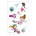Cartoon soccer temporary tattoo for kids with girls in pink sports gear, style EC-195 - Three Soccer Girls Competitive Combo Style (EC-195)
