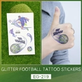 Glitter soccer temporary tattoo for kids with First Winner text and athlete silhouette - Shooting Player and Trajectory Style (EG-219)