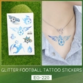 Blue glitter football temporary tattoo stickers for fans, model EG-220 skin application - Wings and Crown Soccer Style (EG-220)