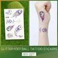 Glitter soccer temporary tattoos for kids with purple and gold football designs - Heartbeat Line Soccer Style (EG-227)