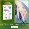 Glitter soccer temporary tattoos for kids featuring multicolored sports patterns and goals - Purple Glitter Soccer Style (EG-229)