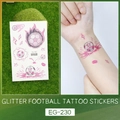 Pink glitter football tattoo stickers for kids with stars and lightning bolt patterns - Pink Glitter Explosion Soccer Style (EG-230)