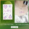 Glitter soccer temporary tattoo stickers with heart and flame patterns for kids - Heart Soccer and Meteor Style (EG-234)