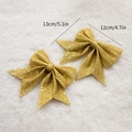 Set of two glittery gold Christmas tree bows with festive sequins, 13cm and 12cm sizes - 12cm Gold (2pcs)