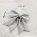 Silver glitter bow Christmas ornament 23x20cm with sparkling sequin finish - 20cm Silver