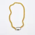 High-quality gold Cuban link chain necklace with silver U-shaped carabiner clasp - Necklace Total Length 45cm / Gold Chain + Silver Clasp