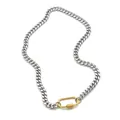 Hip-hop style silver Cuban link chain necklace with a unique gold U-shaped clasp - Necklace Total Length 45cm / Silver Chain + Gold Clasp
