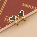 Minimalist double-layered gold heart earrings with black enamel in a sweet-cool style - Black and Gold Double Layer Heart
