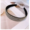 French style vintage headband with multi-row sparkling crystals on black wide band - White