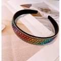 Elegant wide headband featuring gradient rainbow rhinestones on a black base - Rainbow
