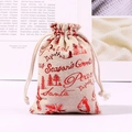 Christmas cotton linen drawstring gift bag with red holiday tree and Santa patterns - Red Peace Bird