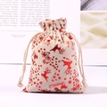 Christmas cotton linen drawstring gift bag with red metallic reindeer and snowflake prints - Red Sleigh Santa