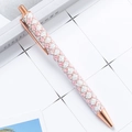 Elegant rose gold retractable ballpoint pen with pink and white sequin diamond pattern - Pink Blue Checkerboard