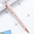 Pink and white glitter diamond-pattern ballpoint pen with rose gold metal accents - Purple Yellow Checkerboard