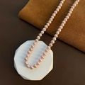 Elegant set of round light pink freshwater pearl necklace with high luster finish - 03-C14 Natural Pink Freshwater Pearl Necklace