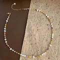 Baroque pearl necklace with colorful faceted gemstones and gold-plated clasp finish - 2-5#16 Zircon Pearl Necklace White