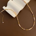 Baroque pearl necklace with pastel beads and gold hardware on white ceramic stand - 2-5#16 Zircon Pearl Necklace Pink