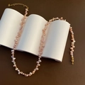 Baroque lavender pearl necklace with gold heart pendant and adjustable lobster clasp - 2-5#17 Pearl Necklace Purple 3-4mm