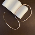 Multicolor Baroque freshwater pearl necklace with gold clasp and elegant heart pendant - 2-5#13 Pearl Necklace Mixed Colors 4-5mm