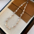 Handmade multi-layer necklace with baroque pearls in cream, purple, and orange hues - 03-I 5 Triple Layer Pearl Necklace Mixed Colors