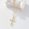 Gold-plated cross necklace with marquise and round zircon pendants on a white pillar - Gold/Marquise Zirconia Cross/P1